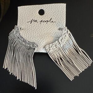 Free People Silver Fringe Statement Earrings